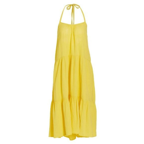Xirena Lemon Yellow Reagen Cotton Gauze Halter Backless Long Midi Dress XS - Picture 5 of 7